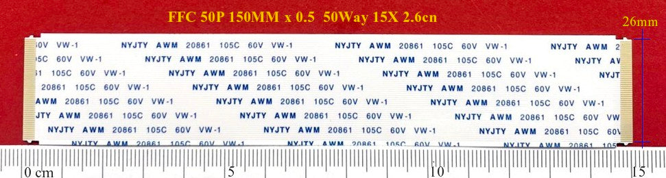 Flexible cable FFC 50way 150mm x 26mm  FFC 50P 150x26mm 0.5mm Pitch for Audio/ LED TV