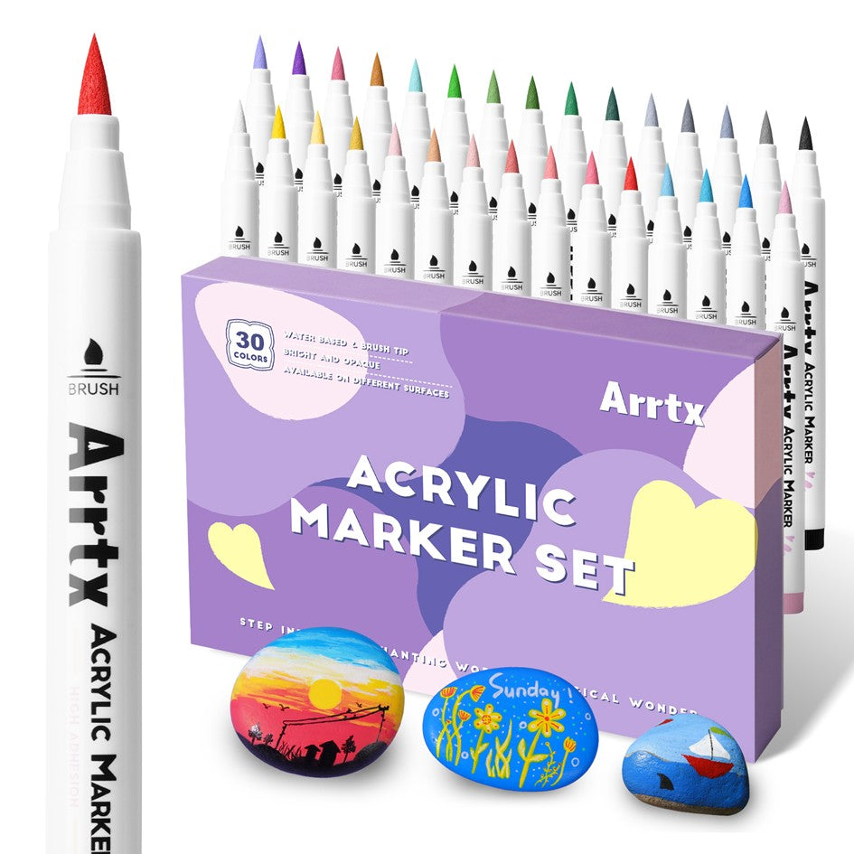 Arrtx Acrylic Marker Set of 30A Brush Paint Pens Pastel Colors