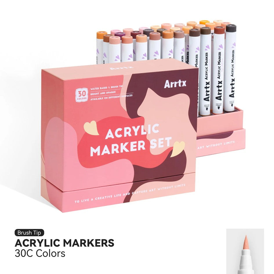 Arrtx 30 Colors Acrylic Markers Skin Tone Paint Pens Brush Tip 30C Set Skintone