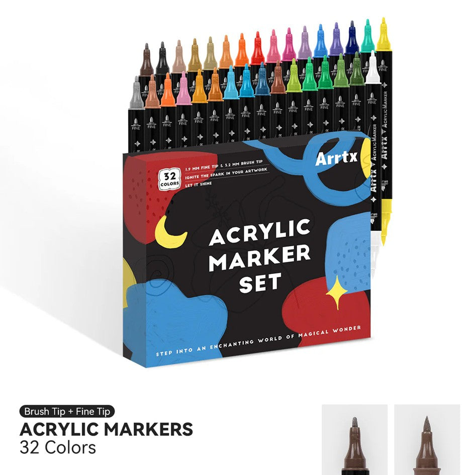Arrtx 32 Colors Acrylic Marker Set of 32 ( Dark) Dual Tip Paint Pens