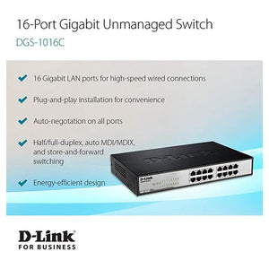 D-link DGS-1016C 16-Port Gigabit Unmanaged Desktop /Rackmount Switch In Metal Casing