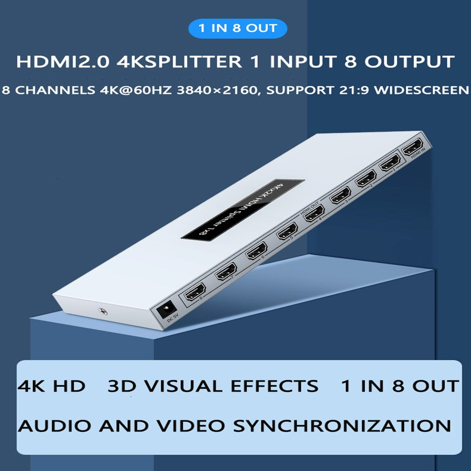 DTECH 8-Port HDMI Splitter 2.0 4k 60hz HDTV Switcher 1x8 EDID Splitter HDMI / 8 Port HDMI Splitter / DT-7218