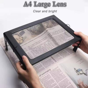 MF216 Full Page LED Magnifying Glass – Hands-Free 3X Book Magnifier with Neck Cord & Foldable Stand