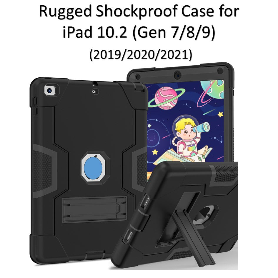 Rugged Shockproof 360 Protection Hybrid heavy Duty Case for Apple iPad 10.2 ( Gen 7/8/9 ) Black color (2019/2020/2021)