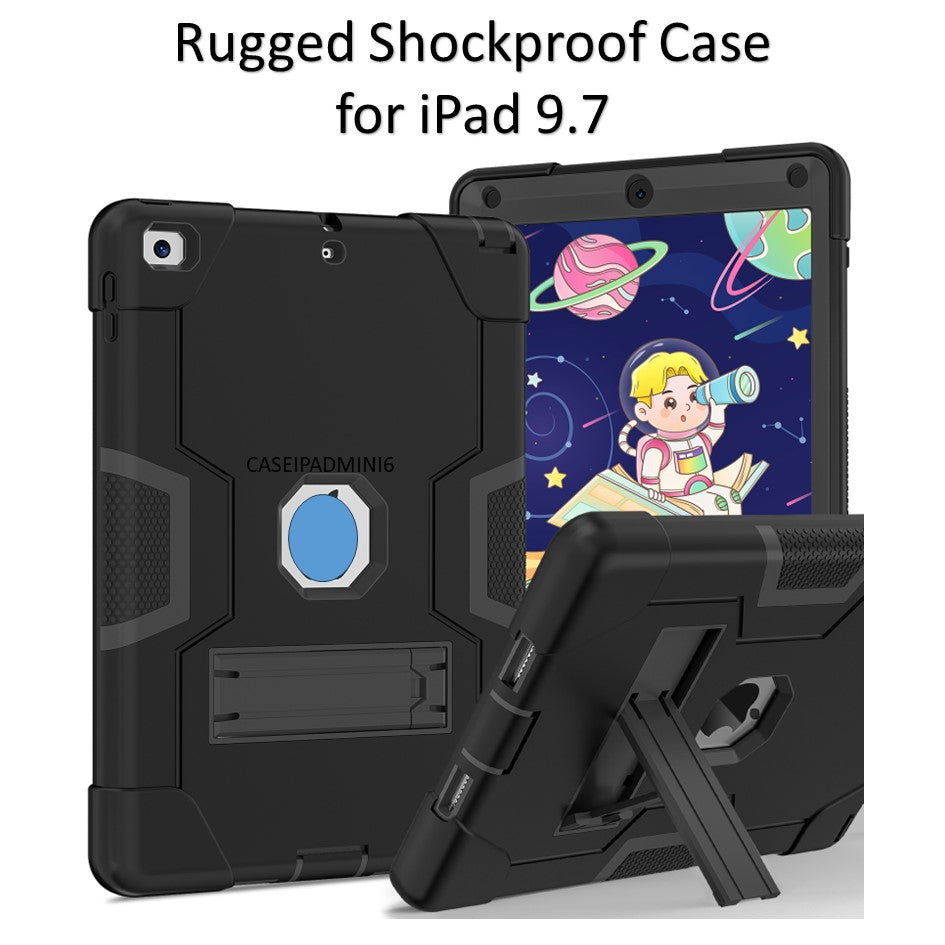Rugged Shockproof 360 Protection Hybrid heavy Duty Case for Apple IPAD 9.7 Black color