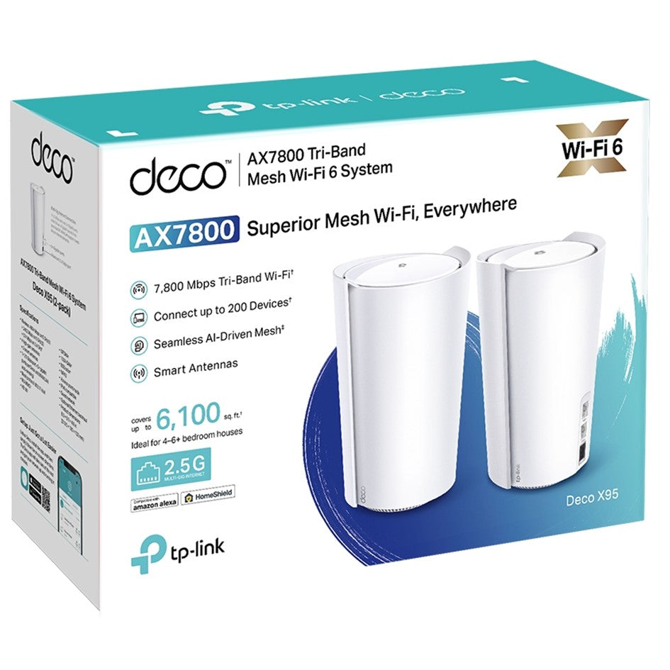 TP-Link DECO X95 2-Pack AX7800 Whole Home MESH WI-FI 6 System / AX7800 Tri-Band Mesh WiFi 6 System