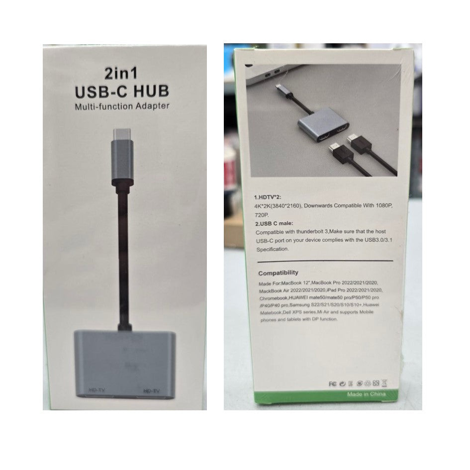 USB C Type C 2 in 1 USB C Hub to 2x HDMI Multifunction Adapter