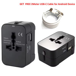 Travel Adaptor Universal with surge Protector and 1x USB-A Port + 1x USB-C Type C Port