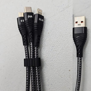 2Meter  3-in-1 Fast Charging  Data Cable  Type C , Micro USB , Lightning Cable Dark Grey