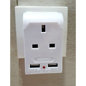 3Way Adaptor with 2x USB Port and Night Light ( White ) with Safety Mark
