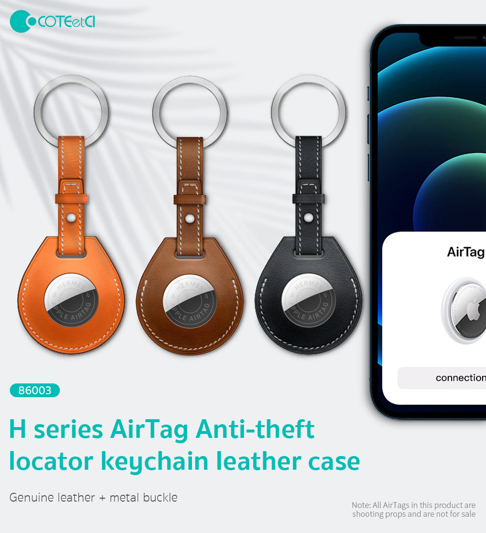Protector Cover Keychain for Airtag Leather Black