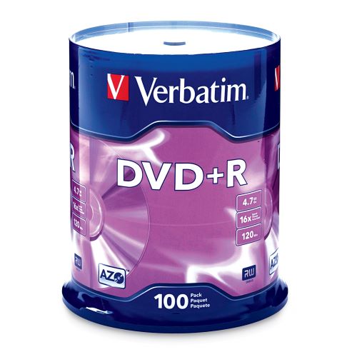 Verbatim DVD+R AZO 100pcs per cake box 4.7gb 16x 120min #95098