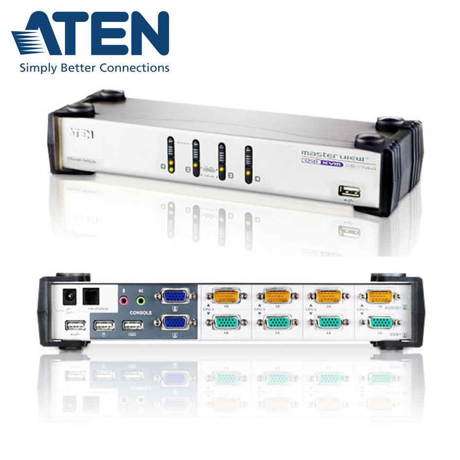KVMP Switch 4-Port USB VGA Dual Display /Audio Aten CS1744