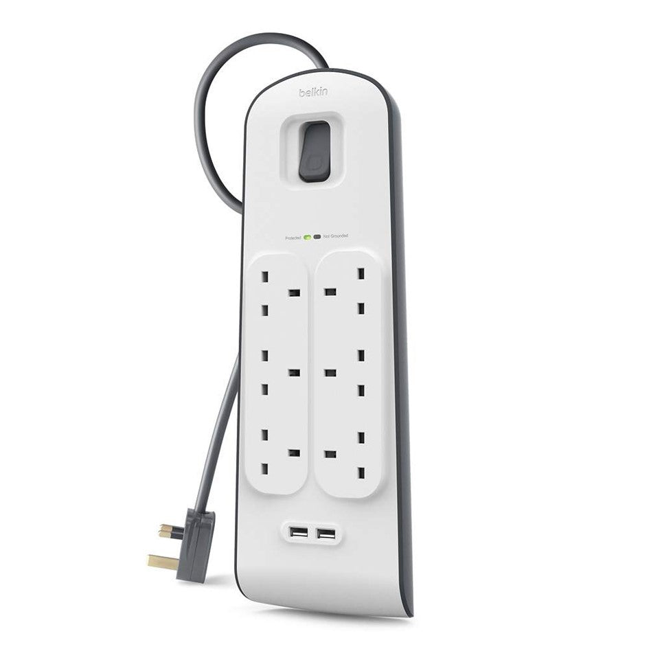 Belkin 6 Way Socket Outlet with surge protector strip and USB Port 2Meter Cord Model: BSV601SA2M