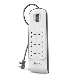 Belkin 6 Way Socket Outlet with surge protector strip and USB Port 2Meter Cord  Model: BSV601SA2M