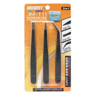 Conductive Tweezer 3in1 Set Fine / Flat/ Curve Tip JMT11 / JM-T11 Jakemy
