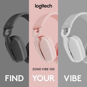 Logitech Zone Vibe 100 Wireless Bluetooth Headset Off White/Graphite/Rose /1yr Warranty