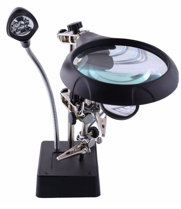 Soldering Stand with 5 LED Lights & Auxiliary Clip Magnifier – Precision Workstation Tool JM16129-C