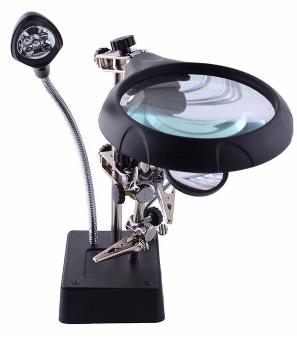 Soldering stand with 5 LED Auxiliary clip magnifier glass - JM16129-C