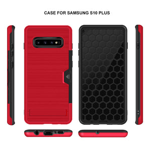 Samsung S10+ Case Brushed Plastic + TPU Protective Shell with Card Holder and Kickstand