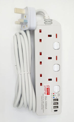 Hoyo 3 Meter Extension Socket with 3x USB, 1 x Type C, Time control function available 3,4,5,6 ways