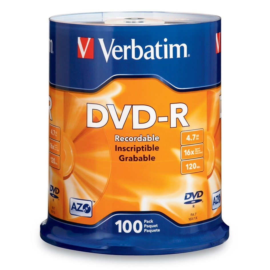 Verbatim DVD-R AZO 100pcs per cake box 4.7GB 16x 120min #95102