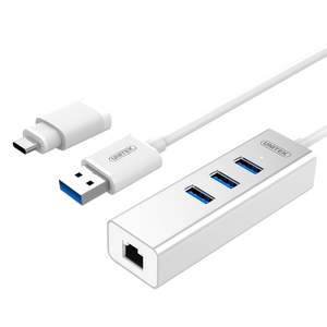 Unitek Y-3083B Usb3 3-Port+ Gigabit Ethernet Aluminium Hub (With Usb Type C Adaptor)