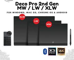 XP-PEN Deco Pro Gen 2 MW / LW / XLW Drawing Writing Tablet - 16K Pressure, X3 Pro Stylus , BT 5.0, Wireless Remote Bundled, for Windows, MAC OS, Chrome OS & Android