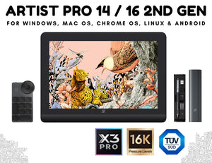 XP-PEN Artist Pro 14 / 16 Gen 2 Fully Laminated Drawing Display Tablet -  QHD, IPS, 16K Pen Pressure, sRGB 99%, Low Blue Light, Includes Wireless Shortcut Remote, X3 Pro Smart Chip Stylus