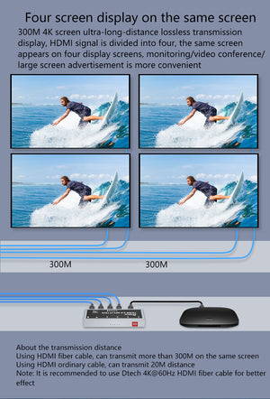 DTECH HDMI 2.0 Splitter 1X4 4K@60HZ 18Gbps Silver Matel Shell DC5V EDID HDMI Splitter For Computer