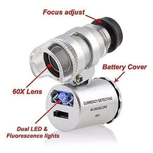 60X LED Magnifying Glass Microscope with UV Light – Currency Detector & Portable Mini Loupe 9882A
