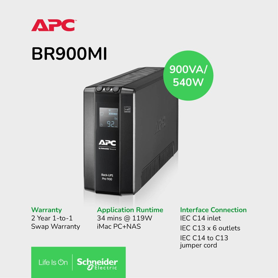 APC BR900MI Back UPS Pro BR 900VA, 6 Outlets, AVR, LCD Interface / 2YRS Warranty