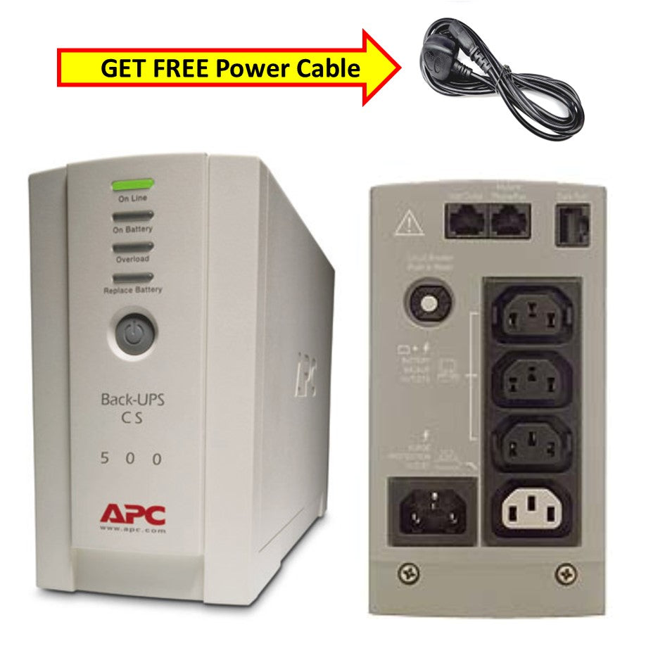 [Get FREE Power Cable] APC BK500EI CS500 Back-UPS, 500VA/300W, Tower, 230V, 4x IEC C13 Outlets , User Replaceable Battery Interface Port DB-9 RS-232, USB