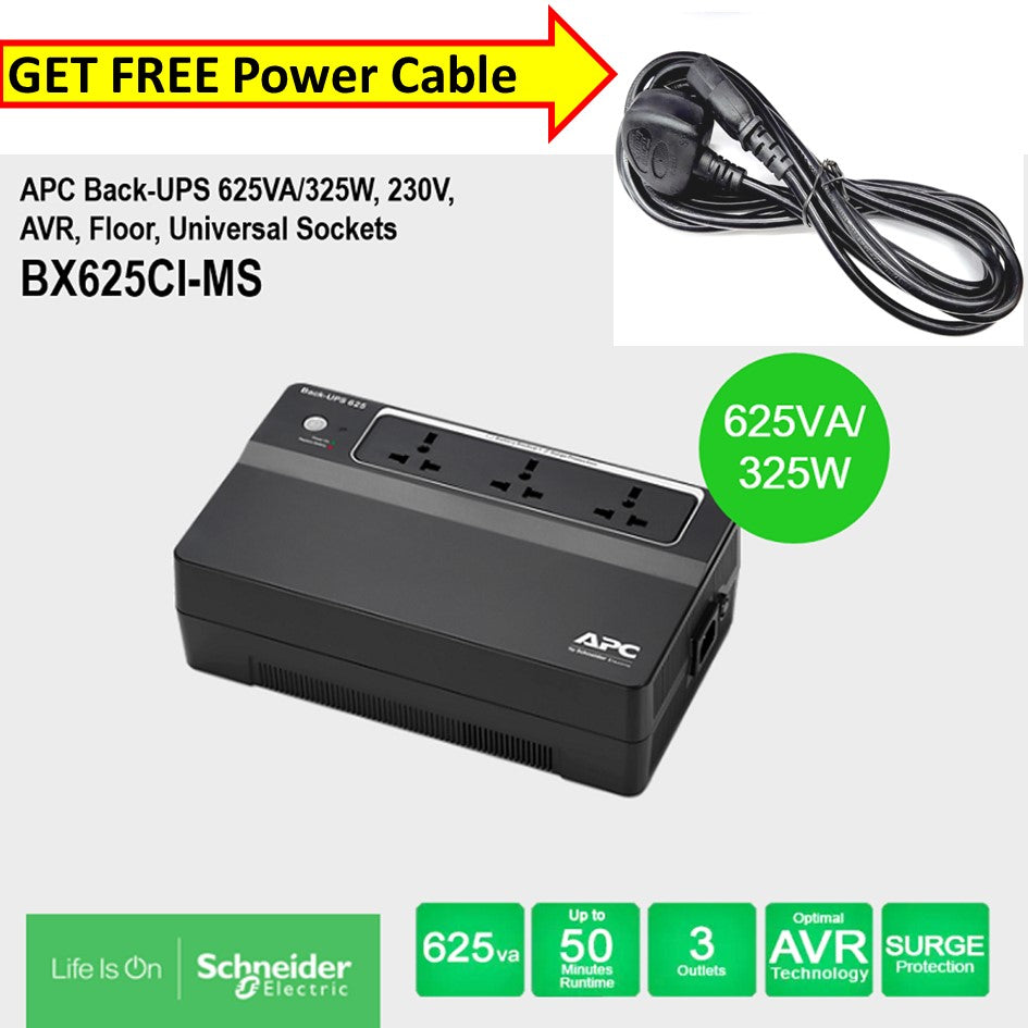 [Get FREE Power Cable] APC UPS BX-625CI-MS / BX625 Battery Backup 625VA