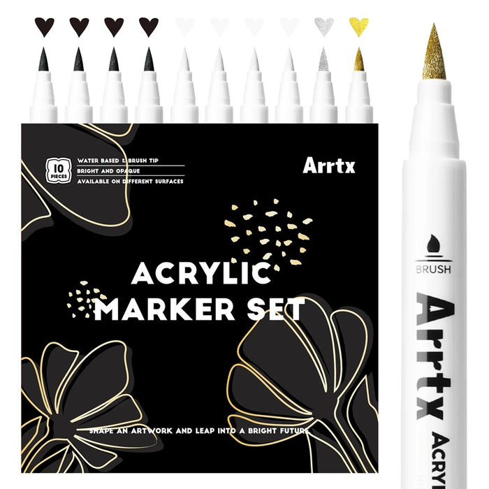 Arrtx Acrylic Paint Pens 10 Pack Brush Tip Paint Markers