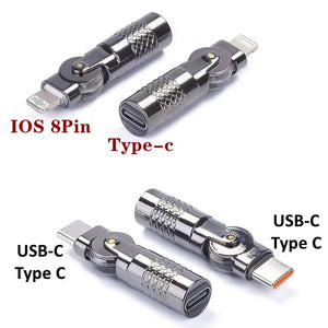 Lightning / IOS /Type C / USB C Female to USB C Male 180 Degree Rotate  60W super Charging Type C to Type C Adapter with Zinc allow Elbow Rotating Chaging AC output