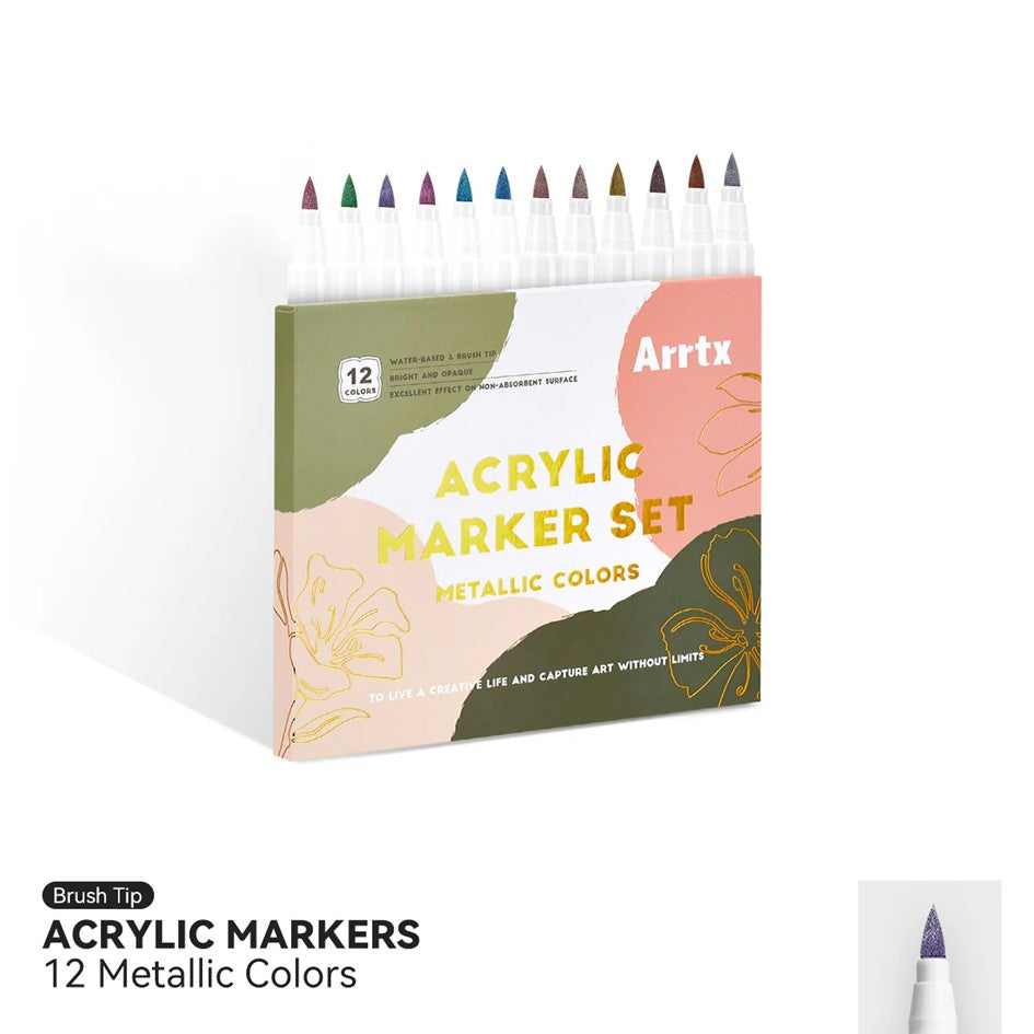 Arrtx Acrylic Marker Set of 12 (Metallic Colors)