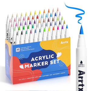 Arrtx Paint Pens 60 Regular Colors Acrylic Marker Brush Tip Art Supplies 60A