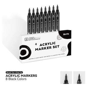 Arrtx 8 Pack Black Colors Acrylic Paint Marker Dual Tip