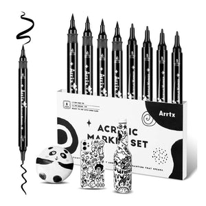 Arrtx 8 Pack Black Colors Acrylic Paint Marker Dual Tip