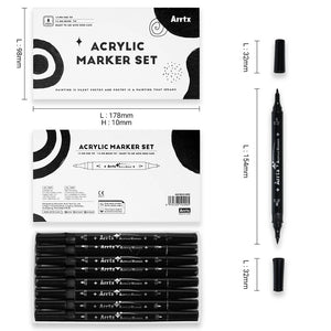 Arrtx 8 Pack Black Colors Acrylic Paint Marker Dual Tip