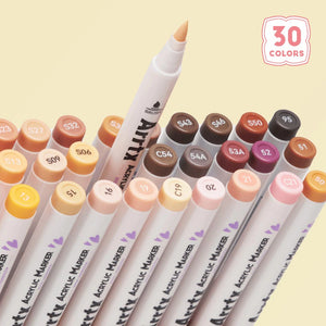 Arrtx 30 Colors Acrylic Markers Skin Tone Paint Pens Brush Tip 30C Set Skintone