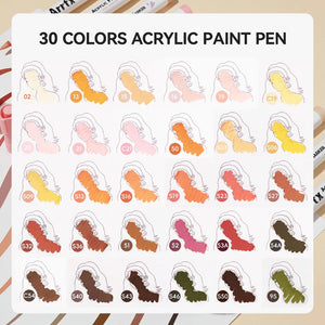 Arrtx 30 Colors Acrylic Markers Skin Tone Paint Pens Brush Tip 30C Set Skintone
