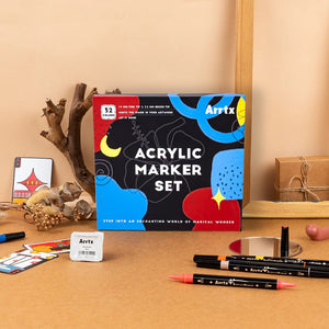 Arrtx 32 Colors Acrylic Marker Set of 32 ( Dark) Dual Tip Paint Pens