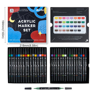 Arrtx 32 Colors Acrylic Marker Set of 32 ( Dark) Dual Tip Paint Pens