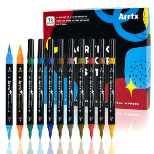 Arrtx 32 Colors Acrylic Marker Set of 32 ( Dark) Dual Tip Paint Pens