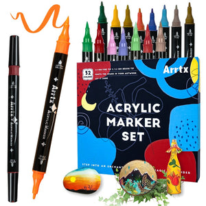 Arrtx 32 Colors Acrylic Marker Set of 32 ( Dark) Dual Tip Paint Pens