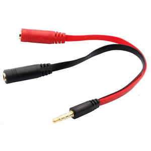 Cable Audio 3.5mm to 3.5mm Female x2 Flat Black/Red Cable Length: 14.5cm