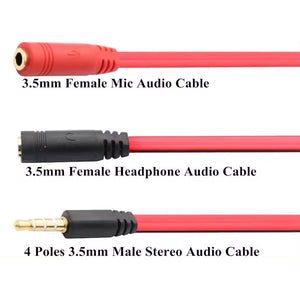 Cable Audio 3.5mm to 3.5mm Female x2 Flat Black/Red Cable Length: 14.5cm