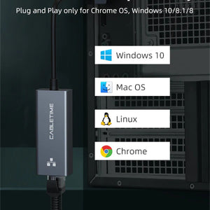 USB 3.0 to Gigabit Ethernet Adapter 1000Mbps RJ45 Cabletime